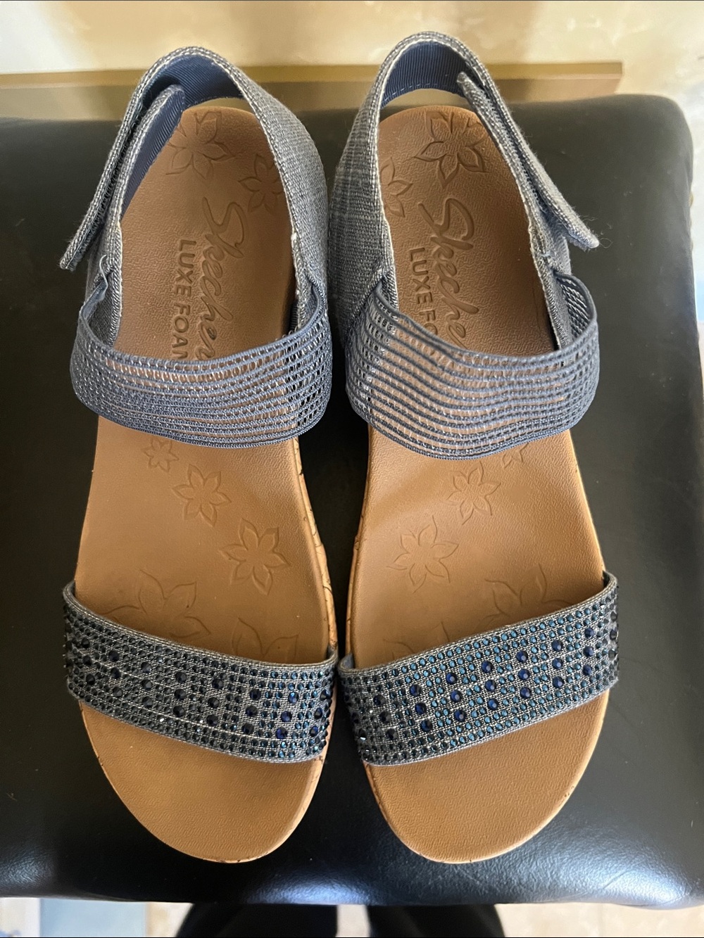 Skechers Blue Embellished Luxe Foam Sandals